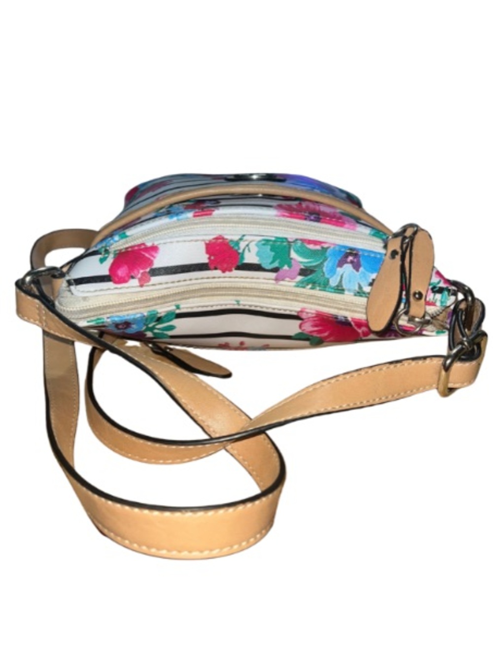 Giani Bernini Floral Stripe Faux Saffiano Crossbody Bag W/Tan Trim, GUC - Picture 6 of 9
